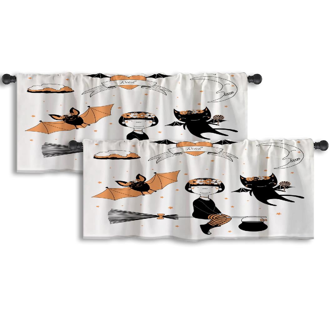 LALILO Kitchen Curtain Valance Funny Cute Cartoon Witch Girl Rod Pocket ...