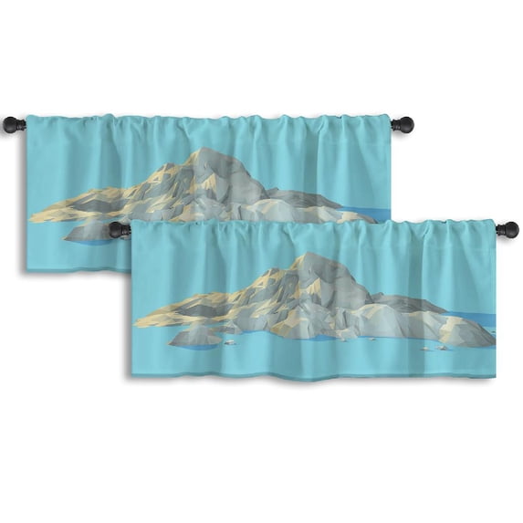 LALILO Kitchen Curtain Valance Geometric Mountain Rod Pocket Window Curtain 52"x 18" Set of 2
