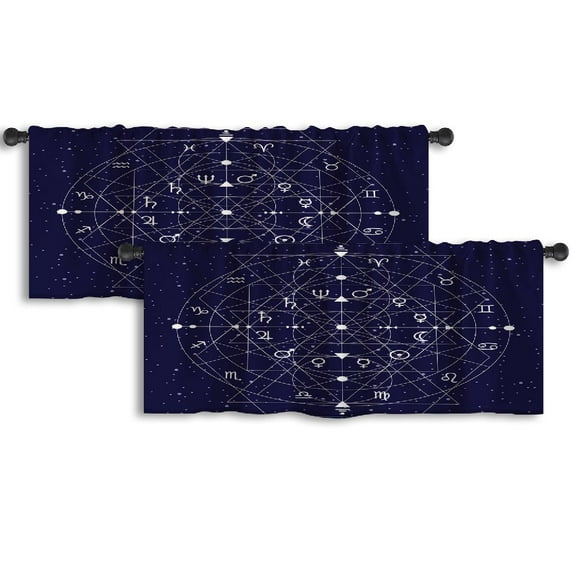 LALILO Kitchen Curtain Valance Geometrical With Zodiac Circle Rod Pocket Window Curtain 52"x 18" Set of 2