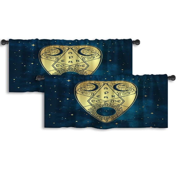 LALILO Kitchen Curtain Valance Gold Board Blue Sky And Rod Pocket Window Curtain 52"x 18" Set of 2