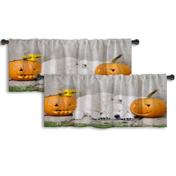LALILO Kitchen Curtain Valance Golden Retriever Sleeping Rod Pocket Window Curtain 52"x 18" Set of 2