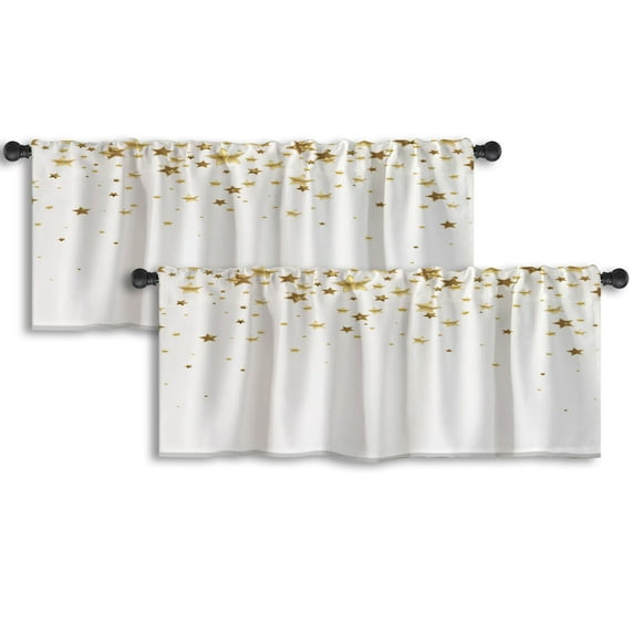 LALILO Kitchen Curtain Valance Golden Stars White Rod Pocket Window Curtain 52"x 18" Set of 2