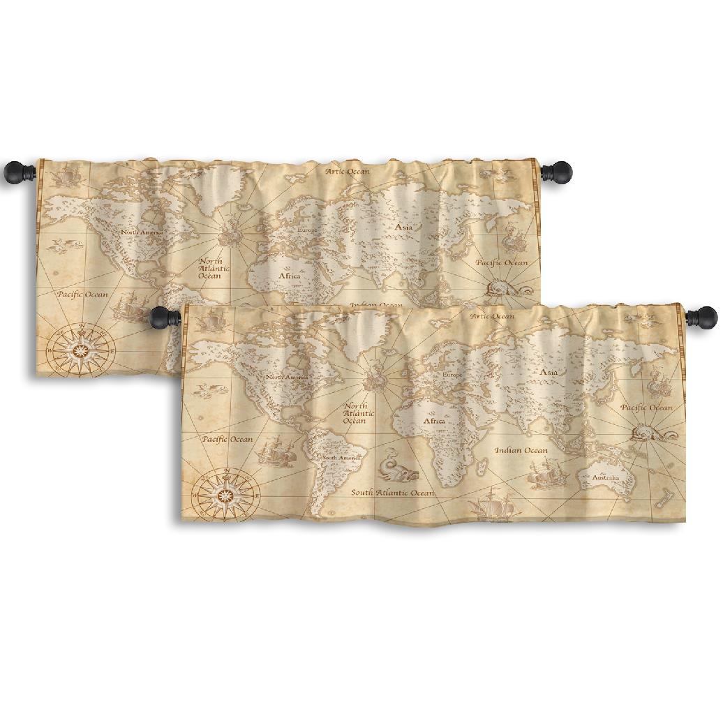 Window Map Rod LALILO Kitchen Curtain Valance Great World Map Rod Pocket Window ...