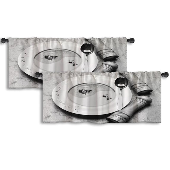 LALILO Kitchen Curtain Valance Green And Yellow Color Sign And Rod Pocket Window Curtain 52"x 18" Set of 2