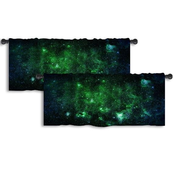 LALILO Kitchen Curtain Valance Green Leaf Tropical Leaves Rod Pocket Window Curtain 52"x 18" Set of 2