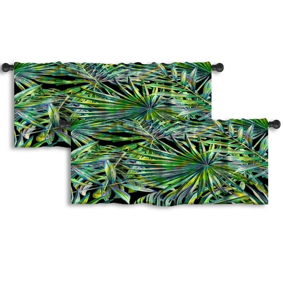 LALILO Kitchen Curtain Valance Green Palm Leaves Rod Pocket Window Curtain 52"x 18" Set of 2