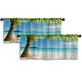 thumbnail image 1 of LALILO Kitchen Curtain Valance Green Tree White Sand Beach Rod Pocket Window Curtain 52"x 18" Set of 2, 1 of 5