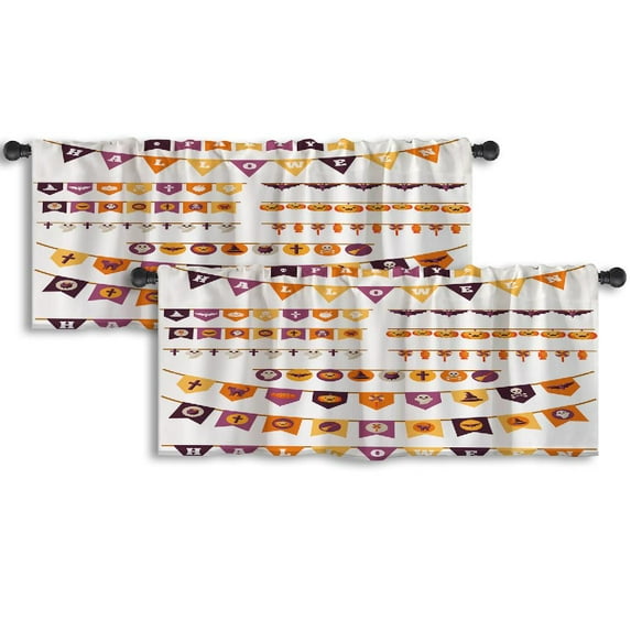 LALILO Kitchen Curtain Valance Halloween Flat White Flag Rod Pocket Window Curtain 52"x 18" Set of 2