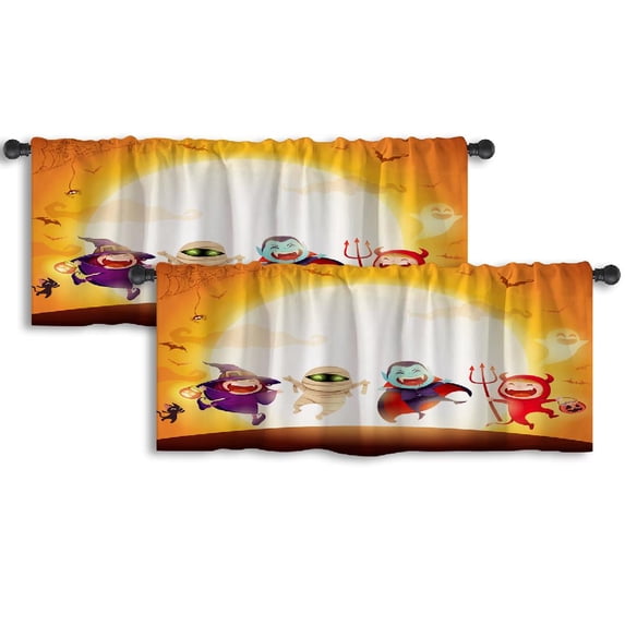 LALILO Kitchen Curtain Valance Halloween Kids Party Group Rod Pocket Window Curtain 52"x 18" Set of 2