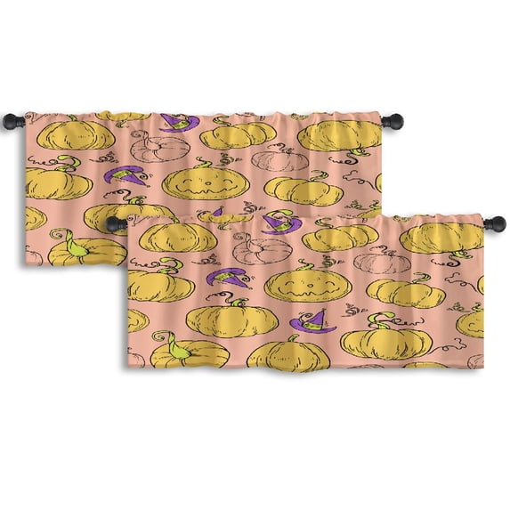 LALILO Kitchen Curtain Valance Halloween Pink Peach With Rod Pocket Window Curtain 52"x 18" Set of 2