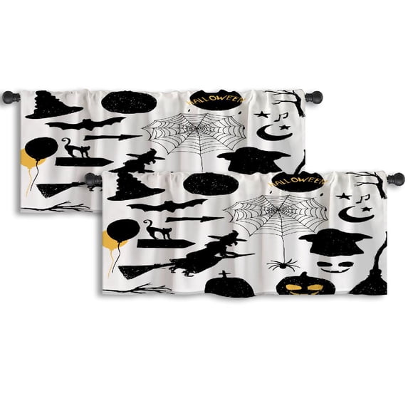 LALILO Kitchen Curtain Valance Halloween Pumpkins Autumn Black Rod Pocket Window Curtain 52"x 18" Set of 2