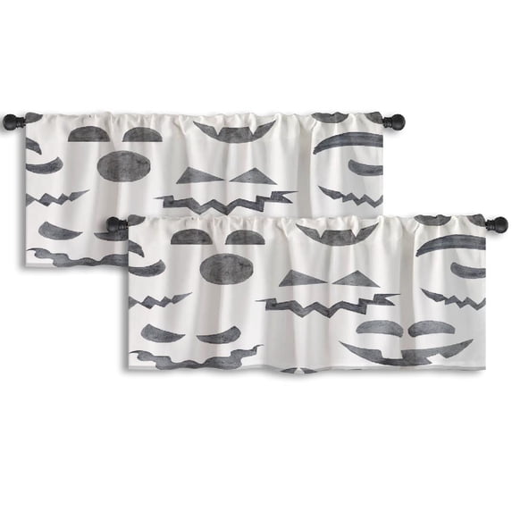 LALILO Kitchen Curtain Valance Halloween Pumpkins Black Rod Pocket Window Curtain 52"x 18" Set of 2