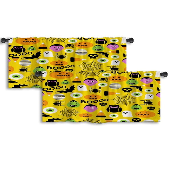 LALILO Kitchen Curtain Valance Halloween Theme Halloween Rod Pocket Window Curtain 52"x 18" Set of 2