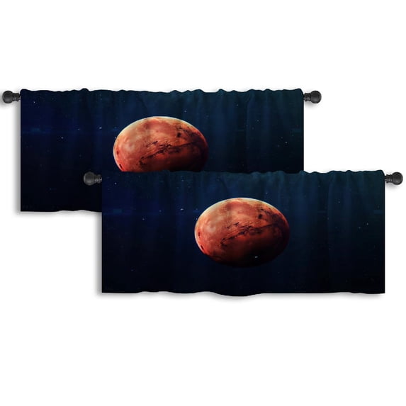 LALILO Kitchen Curtain Valance High Beautiful Art Planet Solar Rod Pocket Window Curtain 52"x 18" Set of 2