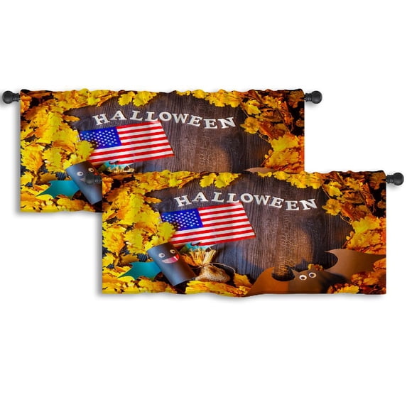 LALILO Kitchen Curtain Valance Holiday Halloween Usa Autumn Rod Pocket Window Curtain 52"x 18" Set of 2