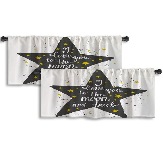 LALILO Kitchen Curtain Valance I Love You Moon And Romantic Rod Pocket Window Curtain 52"x 18" Set of 2