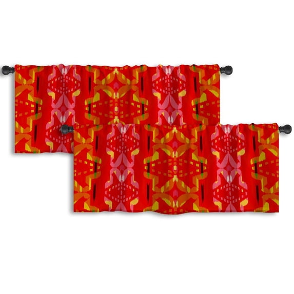 LALILO Kitchen Curtain Valance Ikat Ethnic Bohemian Fashion Rod Pocket Window Curtain 52"x 18" Set of 2