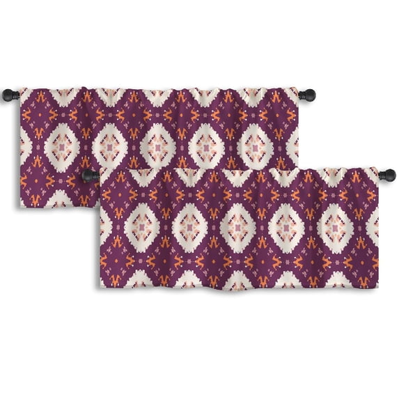 LALILO Kitchen Curtain Valance Ikat Ethnic Motif Artistic Rod Pocket Window Curtain 52"x 18" Set of 2