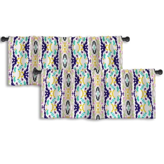 LALILO Kitchen Curtain Valance Ikat Modern Tribal Ethnic Rod Pocket Window Curtain 52"x 18" Set of 2