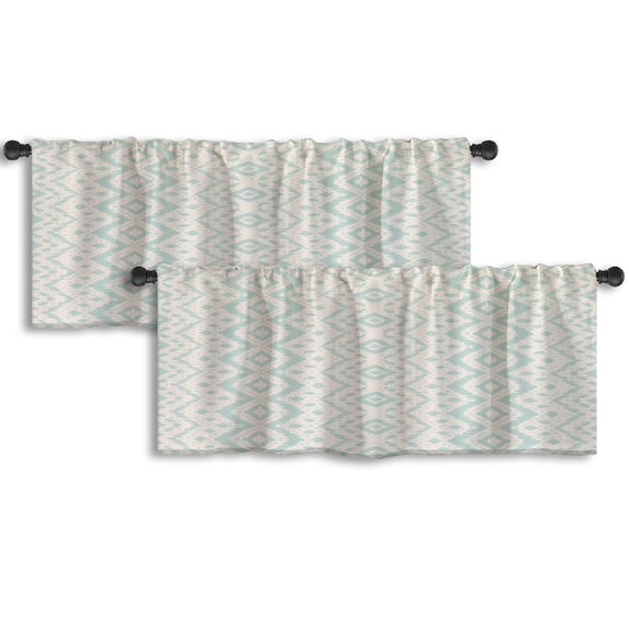LALILO Kitchen Curtain Valance Ikat Tie Dye With Stripes And Rod Pocket Window Curtain 52"x 18" Set of 2