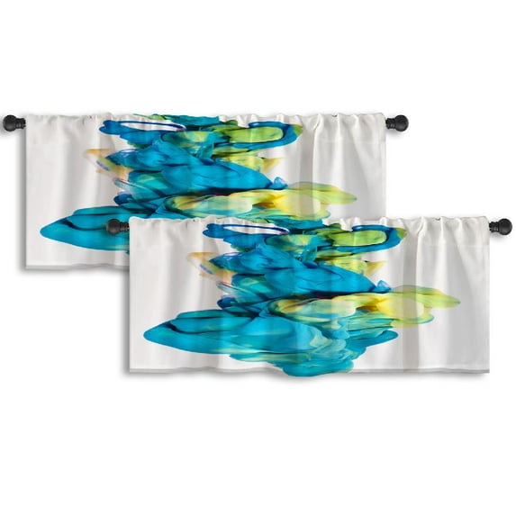 LALILO Kitchen Curtain Valance Ink Water Splash Green And Rod Pocket Window Curtain 52"x 18" Set of 2