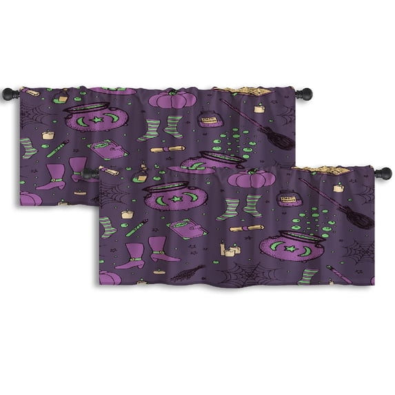 LALILO Kitchen Curtain Valance Italian Morning Black And White Rod Pocket Window Curtain 52"x 18" Set of 2