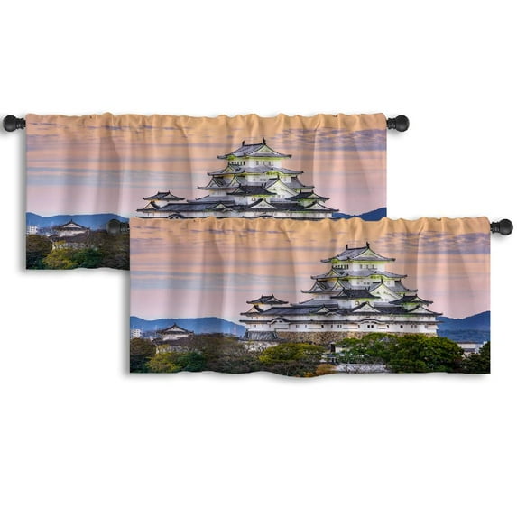 LALILO Kitchen Curtain Valance Japan Castle Castle Japan Kyoto Rod Pocket Window Curtain 52"x 18" Set of 2
