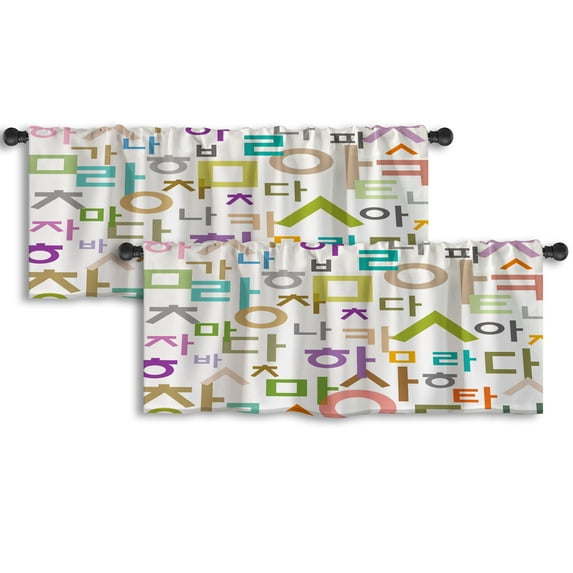 LALILO Kitchen Curtain Valance Korean Alphabet Rod Pocket Window Curtain 52"x 18" Set of 2