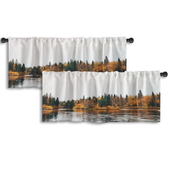 LALILO Kitchen Curtain Valance Landscape Autumn Nature Rod Pocket Window Curtain 52"x 18" Set of 2