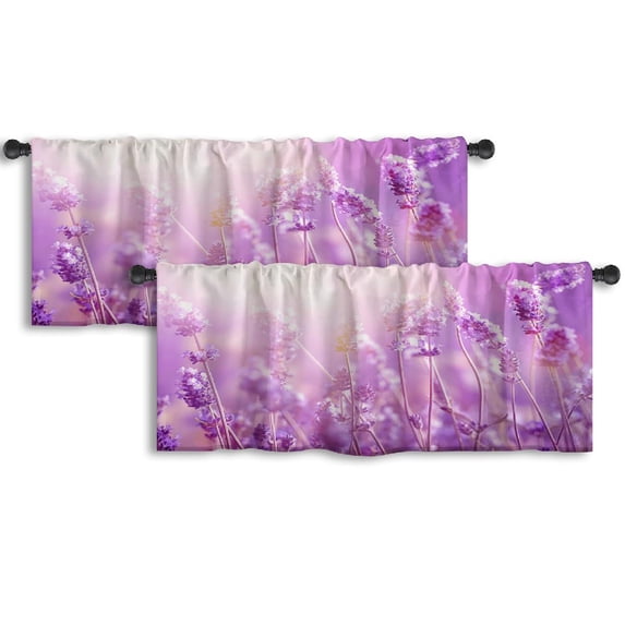 LALILO Kitchen Curtain Valance Lavender Field Sunlight Rod Pocket Window Curtain 52"x 18" Set of 2