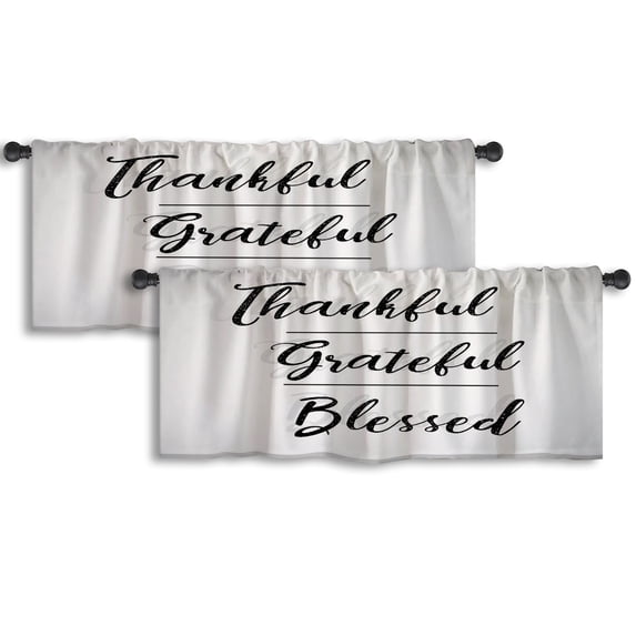 LALILO Kitchen Curtain Valance Lettering Thankful Rod Pocket Window Curtain 52"x 18" Set of 2