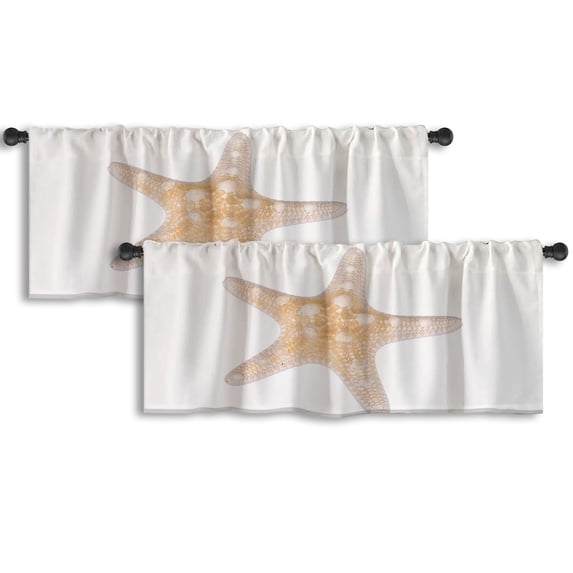 LALILO Kitchen Curtain Valance Light Brown Starfish Rod Pocket Window Curtain 52"x 18" Set of 2