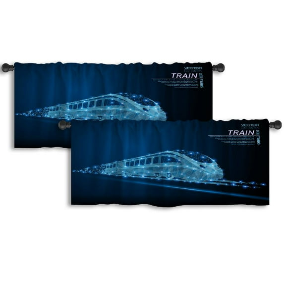 LALILO Kitchen Curtain Valance Light High Speed Train Business Rod Pocket Window Curtain 52"x 18" Set of 2