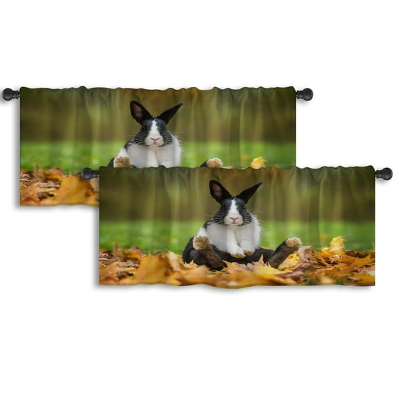 LALILO Kitchen Curtain Valance Little Funny Rabbit Rod Pocket Window Curtain 52"x 18" Set of 2
