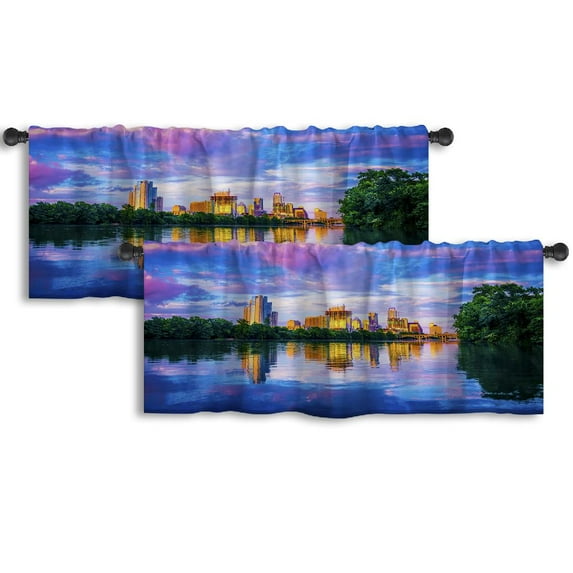 LALILO Kitchen Curtain Valance Little Girl Sleeping Whale Cozy Rod Pocket Window Curtain 52"x 18" Set of 2