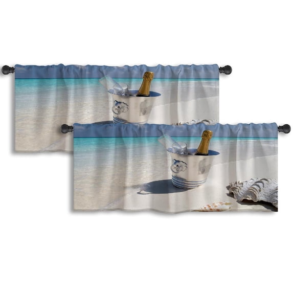 LALILO Kitchen Curtain Valance Luxury Vacation Champagne Rod Pocket Window Curtain 52"x 18" Set of 2