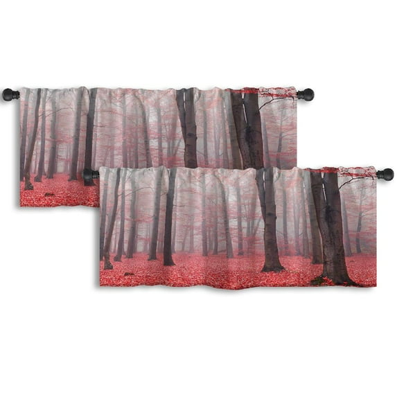 LALILO Kitchen Curtain Valance Magic Forest Forest Magic Rod Pocket Window Curtain 52"x 18" Set of 2