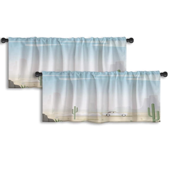 LALILO Kitchen Curtain Valance Man Car Road Retro Desert Rod Pocket Window Curtain 52"x 18" Set of 2