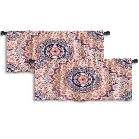 LALILO Kitchen Curtain Valance Mandala Arabic Indian Turkish Rod Pocket Window Curtain 52"x 18" Set of 2