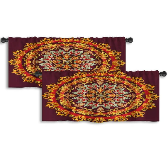 LALILO Kitchen Curtain Valance Mandala Flower And Grass Lace Rod Pocket Window Curtain 52"x 18" Set of 2