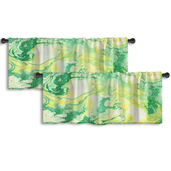 LALILO Kitchen Curtain Valance Marble Yellow And Green Unusual Rod Pocket Window Curtain 52"x 18" Set of 2