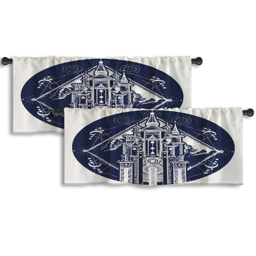 LALILO Kitchen Curtain Valance Medieval Castle And Rod Pocket Window ...