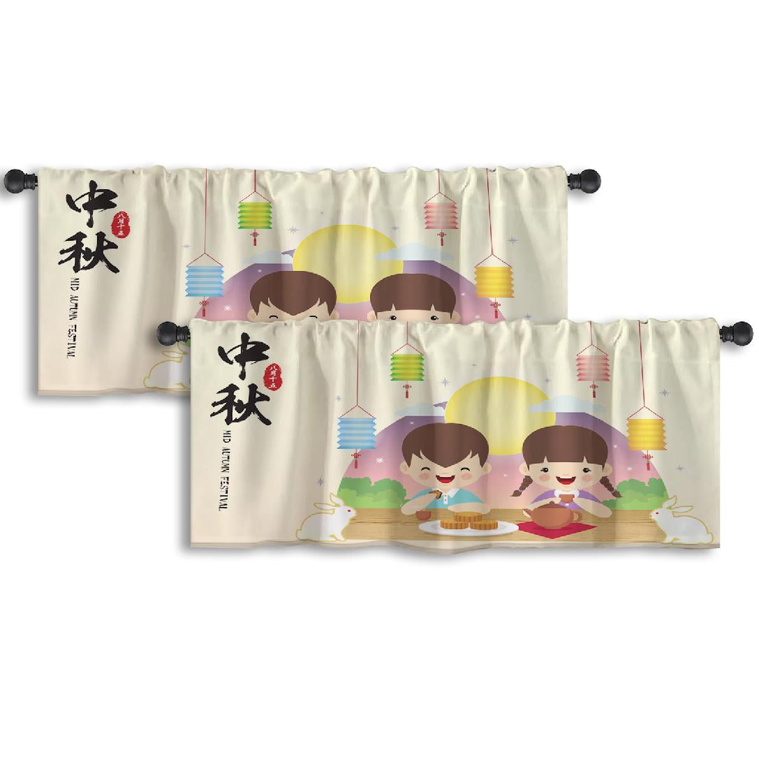 LALILO Kitchen Curtain Valance Mid Autumn Festival Cute Rod Pocket ...