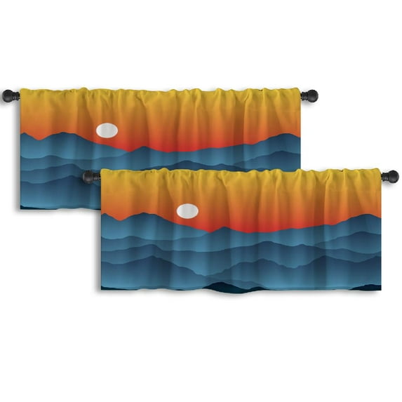LALILO Kitchen Curtain Valance Mountain Sunset Mountain Sunset Rod Pocket Window Curtain 52"x 18" Set of 2