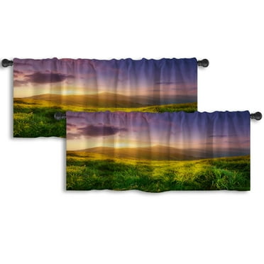 LALILO Kitchen Curtain Valance Mountain Valley Sunrise Natural Rod Pocket Window Curtain 52"x 18" Set of 2