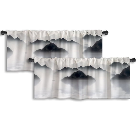 LALILO Kitchen Curtain Valance Mountains Morning Fog Rod Pocket Window Curtain 52"x 18" Set of 2