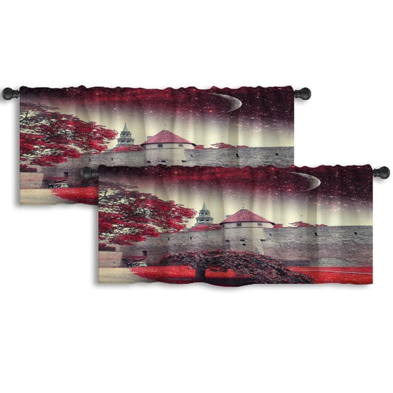 LALILO Kitchen Curtain Valance Mystical Night Nasa Night Sky Rod Pocket Window Curtain 52"x 18" Set of 2