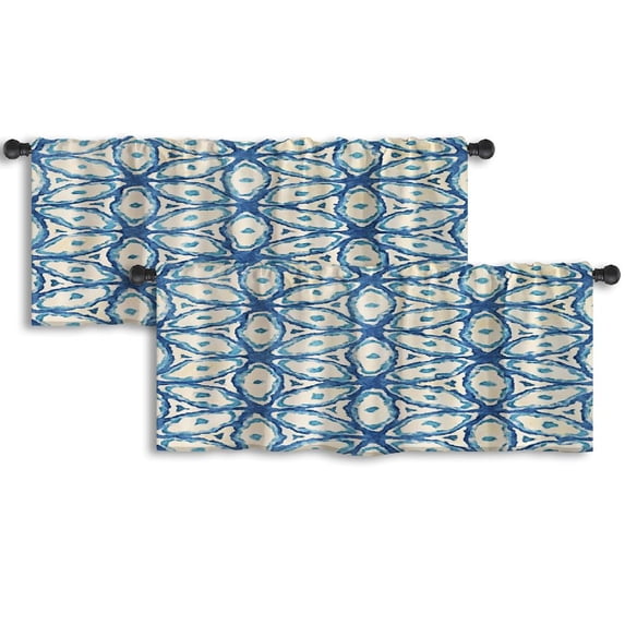 LALILO Kitchen Curtain Valance Native Batik Watercolor Rod Pocket Window Curtain 52"x 18" Set of 2