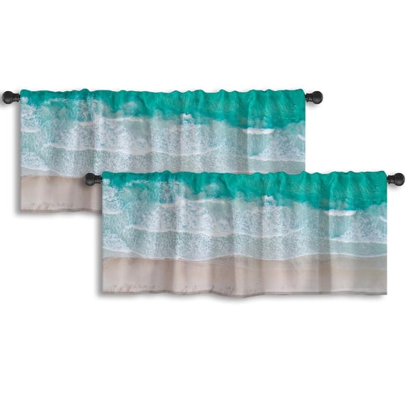 LALILO Kitchen Curtain Valance Nature Color Water And Bright Rod Pocket Window Curtain 52"x 18" Set of 2