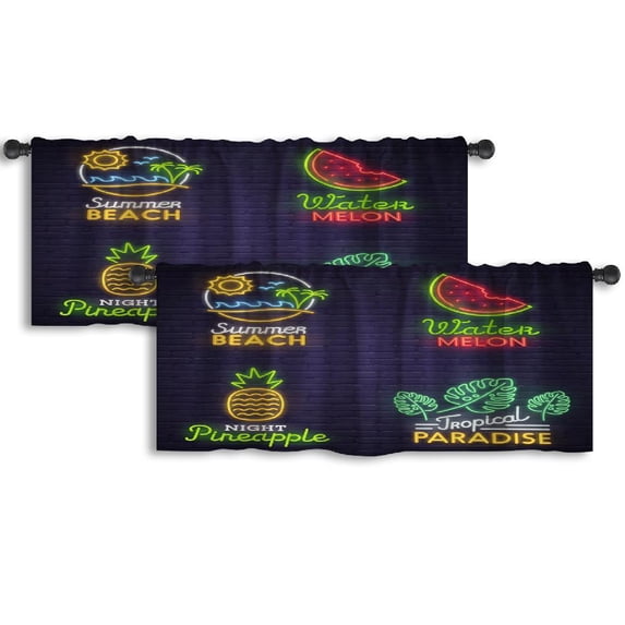 LALILO Kitchen Curtain Valance Neon Sign Theme Summer Rod Pocket Window Curtain 52"x 18" Set of 2